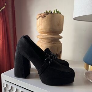 Black heeled loafers